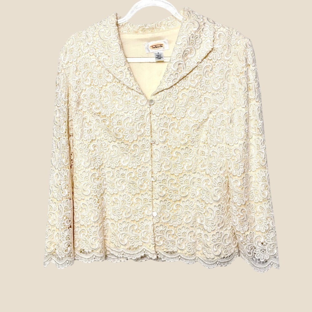 Vintage Talbots Floral Lace Jacket Ivory Cream Size 6 Fairy Ethereal Romantic - Picture 9 of 12